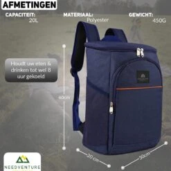 Needventure Koeltas - Lunchtas - Koelrugtas - Picknicktas - 20 Liter - Flessenhouder - Bieropener - Blauw -Outdoor Kampeerwinkel 1200x1200 783