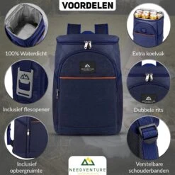 Needventure Koeltas - Lunchtas - Koelrugtas - Picknicktas - 20 Liter - Flessenhouder - Bieropener - Blauw -Outdoor Kampeerwinkel 1200x1200 784