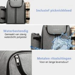 Kono Koeltas - Koelrugzak - Picknick - Picknicktas Met Flessenhouder - Koelrugtas Met Picknickkleed - Grijs (E6915 GY) -Outdoor Kampeerwinkel 1200x1200 802