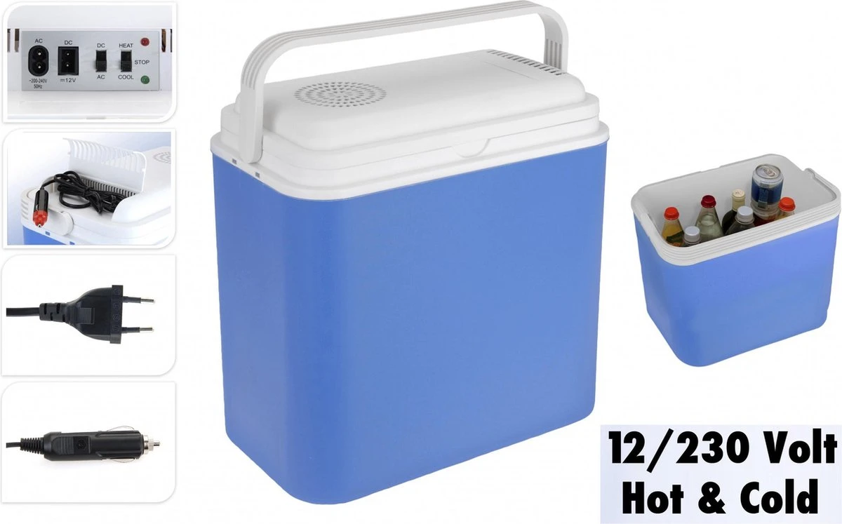 Excellent Cool Solutions - Draagbare Koelbox - Met Verwarm Functie - Blauw/wit - 24 Liter - 12V & 230V 3 Excellent Cool Solutions - Draagbare Koelbox - Met Verwarm Functie - Blauw/wit - 24 Liter - 12V & 230V