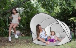 Deryan Luxe Pop Up Strandtent XXL - Anti-UV 50+ - Zilver -Outdoor Kampeerwinkel 1200x765