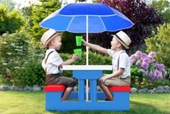 Merkloos Kinder Picknicktafel Met Parasol - Blauw -Outdoor Kampeerwinkel 1200x800 117