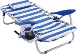 Naqsh Store Strandstoel Met Hoofdkussen, Aluminium, Draagbare Vouwstoel, Campingstoel, Opvouwbaar En Verstelbaar, Zoals Een Rugzak Draagbaar, Buitenstoel, Blauw En Wit Gestreept GCB62BU -Outdoor Kampeerwinkel 1200x853