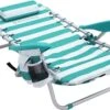 Strandstoel Met Afneembare Hoofdsteun, Draagbare Klapstoel, Campingstoel, Rugleuning Tot 180° Verstelbaar, Met Bekerhouder En Zijvak, Groene En Witte Strepen GCB62JW -Outdoor Kampeerwinkel 1200x856
