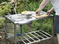 Camping/Outdoor Inox Tafel Met Gootsteen Lavabo En Kraan 100x77x50cm -Outdoor Kampeerwinkel 1200x909