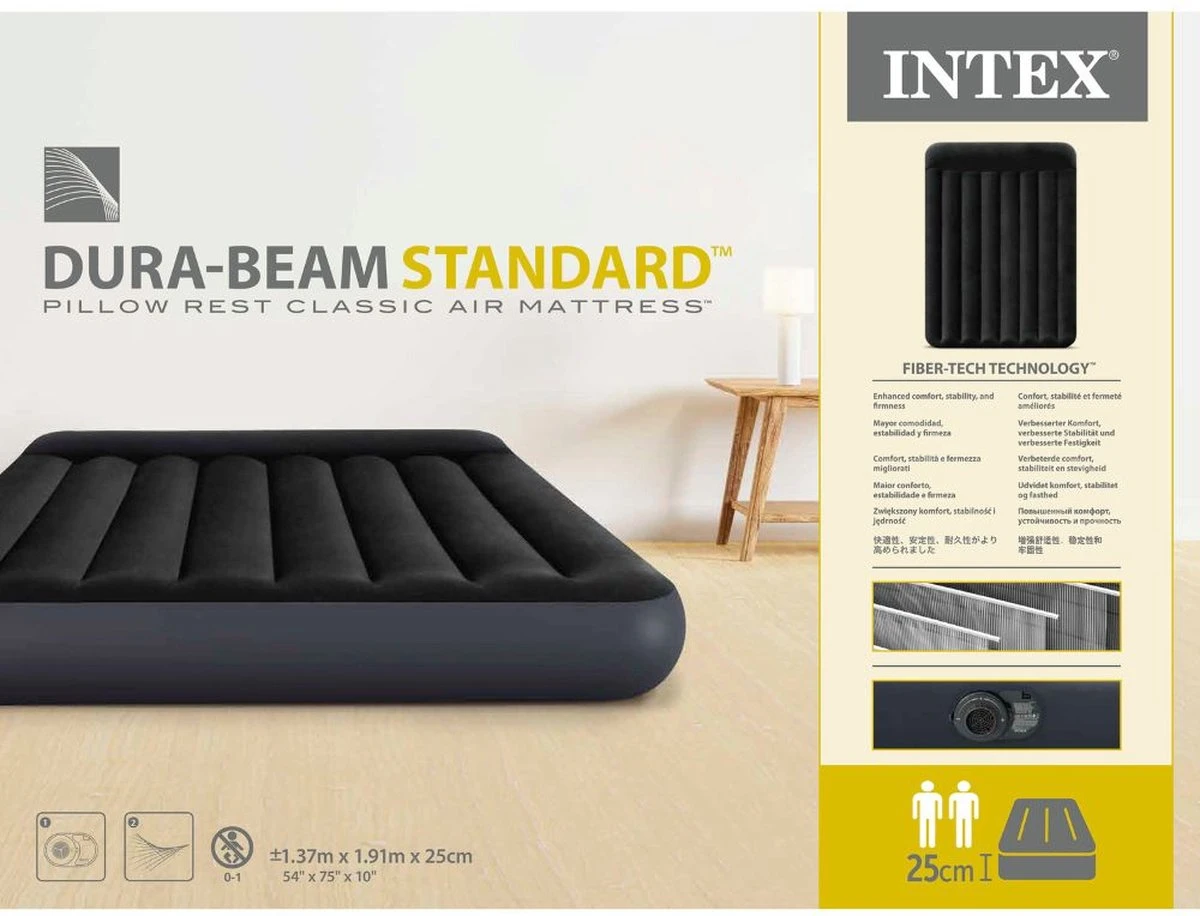 Intex Luchtbed - Twijfelaar - 137 X 191 X 25 Cm - Blauw - Met Ingebouwde Pomp, Hoeslaken Antraciet En Reparatieset 10 Intex Luchtbed - Twijfelaar - 137 X 191 X 25 Cm - Blauw - Met Ingebouwde Pomp, Hoeslaken Antraciet En Reparatieset - Afbeelding 8