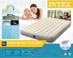 Intex Luchtbedset Intex Luchtbed - Twijfelaar - 137 X 191 X 25 Cm - Beige + Intex Elektrische Pomp - 650 Liter/min + Hoeslaken Zwart + Reparatieset -Outdoor Kampeerwinkel 1200x950 1