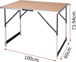 Kamyra® Campingtafel Inklapbaar - Kampeertafel, Partytafel - Opvouwbaar, Lichtgewicht & In Hoogte Verstelbaar - Aluminium/Hout -Outdoor Kampeerwinkel 1200x984
