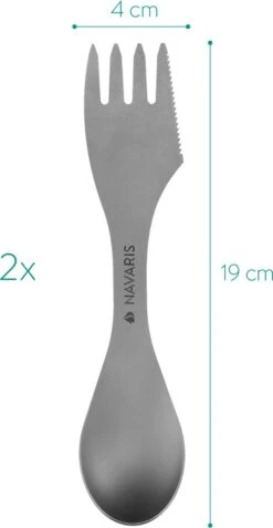 Navaris 2x Spork Titanium Campingbestek - Vork, Mes En Lepel In één - Bestek Voor Onderweg En Op Reis - Lichtgewicht - Inclusief Bewaarzakje -Outdoor Kampeerwinkel 621x1200 5