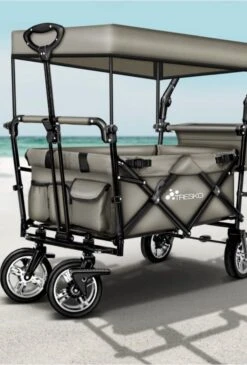 Wildebeest Bolderkar Opvouwbaar Grijs - Bolderwagen Met Kinder Zitje - Bolderkarren - Handkar Grijs - Opvouwbaar Transportwagen - Transportkar - Handkar Tuin Trolley Met Dak Transport Trolley XXL -Outdoor Kampeerwinkel 812x1200 1