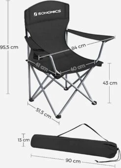 MIRA Home - Campingstoel Set Van 2 Inklapbaar - Klapstoel Met Robuust Frame - Met Flessenhouder - 76 X 51.5 X 95.5 Cm - Zwart -Outdoor Kampeerwinkel 866x1200
