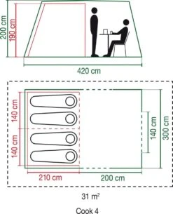 Coleman Cook 4 Tunneltent - Familietent - 4-Persoons - Groen -Outdoor Kampeerwinkel 971x1200